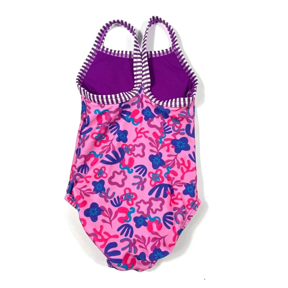 Dolfin Girls Sunshine One Piece Swimsuit 2T Pink Floral UPF 50 Beach Summer‎ EUC